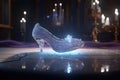 Crystal glass slipper. Transparent womens shoe with heel. Generative AI Royalty Free Stock Photo