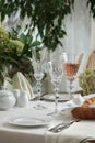 Crystal glasses on the table in the restaurant table setting Royalty Free Stock Photo