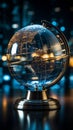 Crystal globe integrated with real time stock data, a symbol of global finance