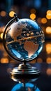 Crystal globe integrated with real time stock data, a symbol of global finance