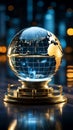 Crystal globe integrated with real time stock data, a symbol of global finance