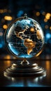 Crystal globe integrated with real time stock data, a symbol of global finance