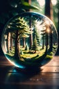 Crystal globe on moss in a forest - environment concept. Generative AI Royalty Free Stock Photo