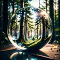 Crystal globe on moss in a forest - environment concept. Generative AI Royalty Free Stock Photo