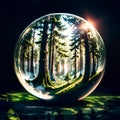 Crystal globe on moss in a forest - environment concept. Generative AI Royalty Free Stock Photo