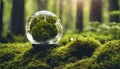 crystal globe on moss in a forest - environment Royalty Free Stock Photo