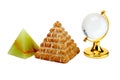 Crystal globe, the pyramid of stone Royalty Free Stock Photo