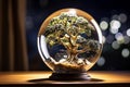 Crystal Globe and Tree Harmony. Generative By Ai Royalty Free Stock Photo