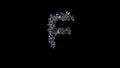 crystal glowing finest brilliants letter F on black, isolated - object 3D illustration