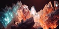 Crystal glowing quartz. Orange, Pink, and Teal Mineral stones. Uncut gems. crystalized growth. Royalty Free Stock Photo