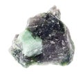 crystal of green Beryl in rough rock on white