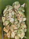 Crystal guava pieces after sprinkling with spicy seasoning