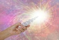 Crystal Healer holding a Selenite Spiral Wand Royalty Free Stock Photo