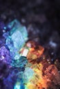Crystal healing beautiful quartz gem stone. Iridescent natural geometric crystals. Royalty Free Stock Photo