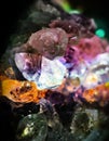 Crystal healing beautiful quartz gem stone. Iridescent natural geometric crystals. Royalty Free Stock Photo