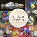 Crystal healing therapy word cloud  collage wall art Royalty Free Stock Photo