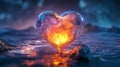 Crystal Heart Burning Fiery Inner Light In Dark Landscape Royalty Free Stock Photo
