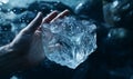 Crystal ice block structure. A shard of ice thrown into flowing clear water Royalty Free Stock Photo