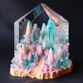 Crystal landscape display on tabletop. Created using ai generative.