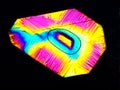 Crystal layer on microscope object glass, seen in polarized light. This causes random unforeseeable color effects