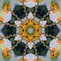 Orange crystal mandala, optical spin illusion of motion