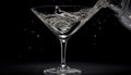 Crystal martini glass pouring refreshing cocktail, splashing liquid elegance generated by AI