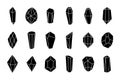 Crystal minerals black silhouette icon set. Geometric gem stone collection. Jewelry and diamond vector isolated contour