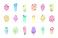 Crystal minerals bright vibrant colored icon set. Colorful gem stone collection. Alternative crystals medicine and Royalty Free Stock Photo