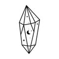 Crystal drawing. Cute astrology crystals with ctars and moon. Mystical tshirt print. Magic celestial element. Royalty Free Stock Photo