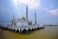 Crystal Mosque or Masjid Kristal  a grand structure made of steel  glass and crystal. View from below with clear blue sky Royalty Free Stock Photo