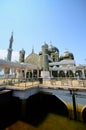 Crystal Mosque or Masjid Kristal  a grand structure made of steel  glass and crystal. View from below with clear blue sky Royalty Free Stock Photo