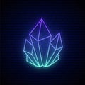 Crystal neon sign. Blue glowing crystal emblem.