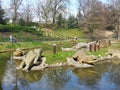 London, England : September 16, 2014: The Crystal Palace Dinosaurs: sculptures of dinosaurs dotted around the park, unveiled in 18 Royalty Free Stock Photo