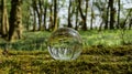 Crystal, Photo, Light, Glass Ball in bluebell wood forest showing upside down magnified image