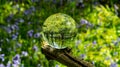 Crystal, Photo, Light, Glass Ball in bluebell wood forest showing upside down magnified image