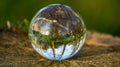 Crystal, Photo, Light, Glass Ball in bluebell wood forest showing upside down magnified image