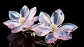 Crystal plumeria, its fragrant petals transformed into luminous gemstones, emanate a celestial glow