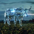 Crystal-powered bull robots leading a futuristic agricultural revolution,generative ai