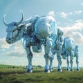 Crystal-powered bull robots leading a futuristic agricultural revolution,generative ai