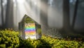 Prism in the Forest with Spider Web and Moss displaying Rainbow Spectrum Royalty Free Stock Photo