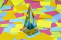crystal pyramid on Colorful sticky notes