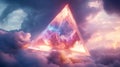A Crystal Pyramid Floating Above Clouds with Mountains Inside Royalty Free Stock Photo