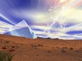 A crystal pyramid in the middle of desert. Royalty Free Stock Photo