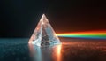 Crystal pyramid refracts light, creating a vibrant rainbow spectrum. This visual effect illustrates optics, color theory, and the Royalty Free Stock Photo