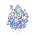 Crystal rainbow quartz in pastel colors, pink, purple, Indigo and turquoise Royalty Free Stock Photo