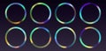 Crystal refraction frame, rainbow sunlight border, prism light effect, holographic reflections in a circle shape.