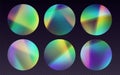 Crystal refraction stickers, leak flare, rainbow sunlight effect, holographic reflections in circle shape.