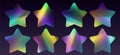 Crystal refraction stickers, leak flare, rainbow sunlight effect, holographic reflections in star shape.