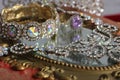 Crystal Rhinestone Jewelry on Victorian Era Antique Book