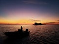 Crystal river Florida sunset gulf beach fishing pier sky island palm tree boat Royalty Free Stock Photo